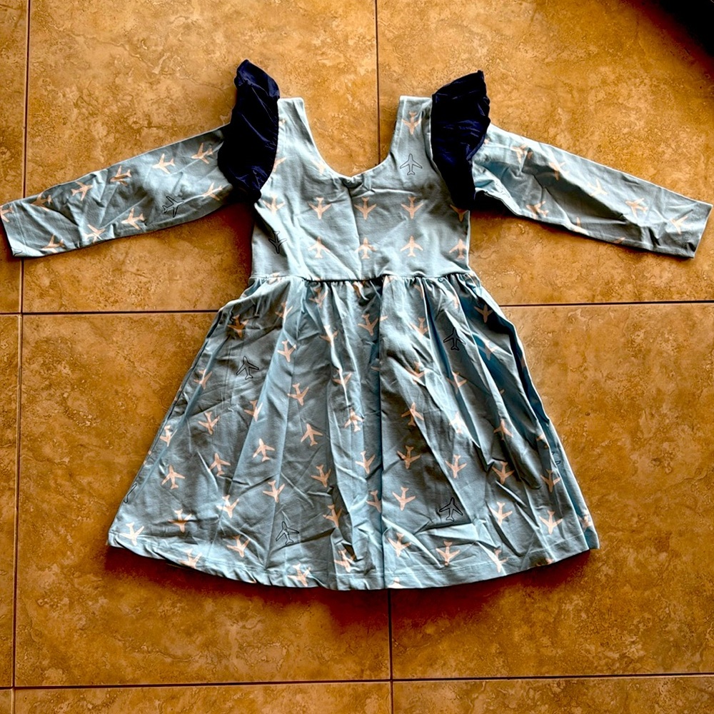 monica + andy blue long sleeve ruffle airplane dress, Size 8, never worn!
